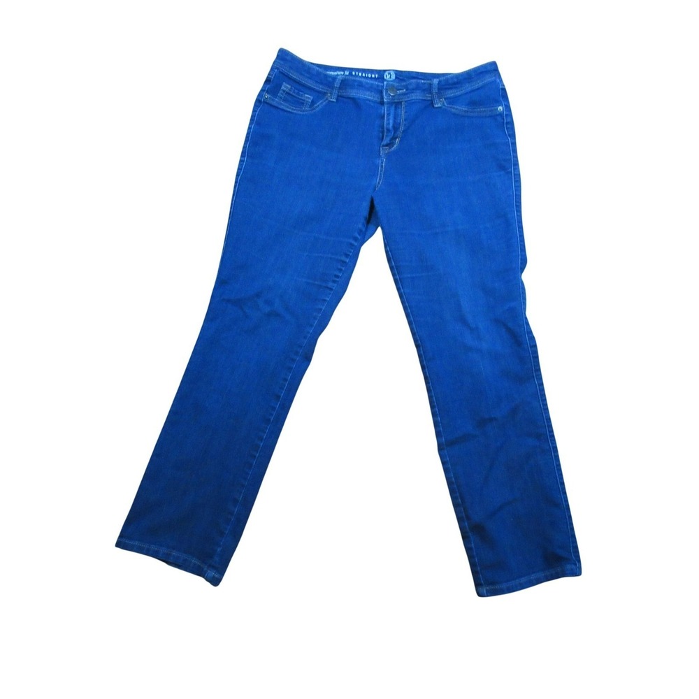 W62 Signature Fit Straight Leg Jeans Blue Medium Wash Petite 14 Stretch Denim
